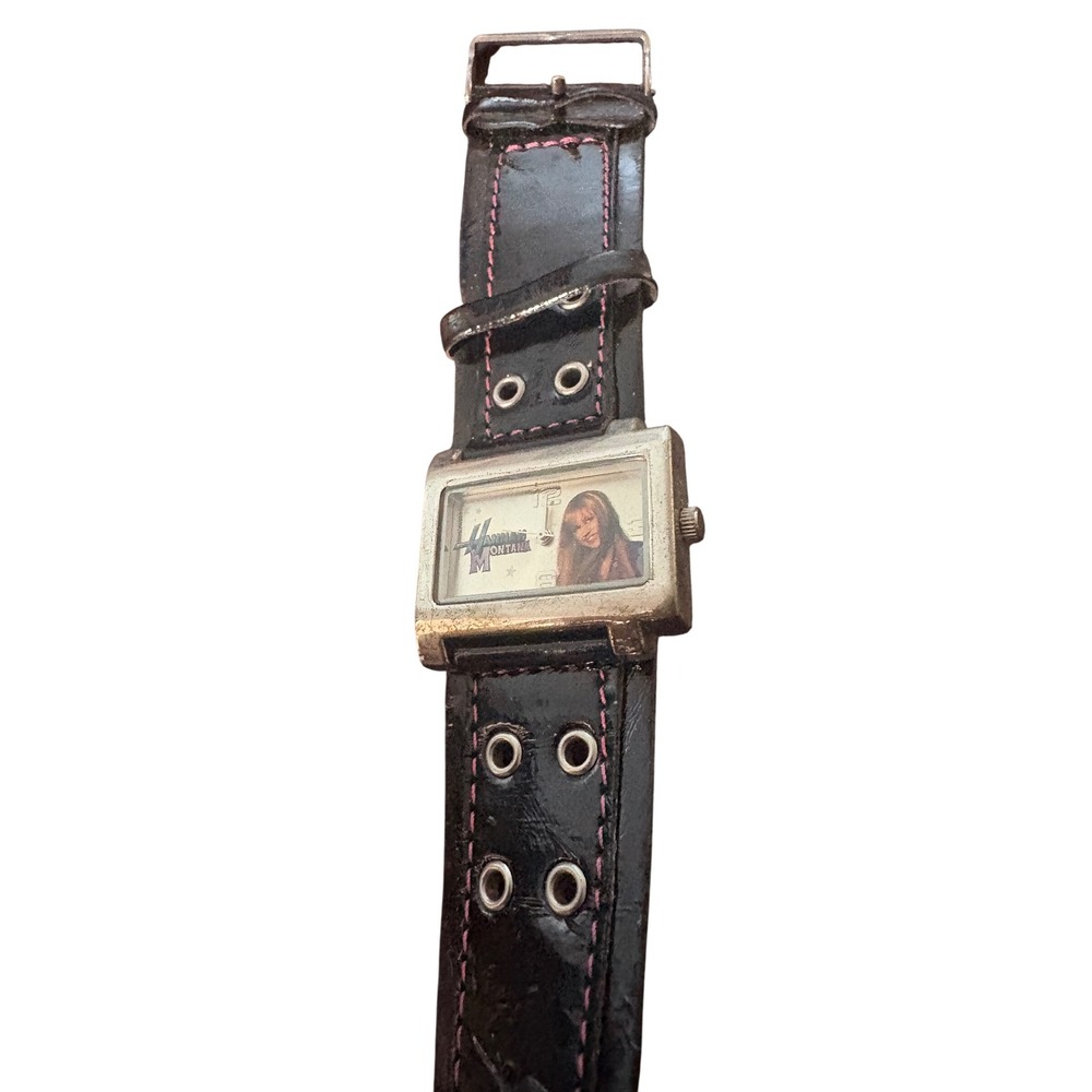 Vintage Disney Hannah Montana Watch Black Pink Grommet Cuff Strap Y2K Disneyana